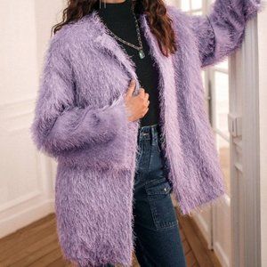 open front fuzzy coat purple
